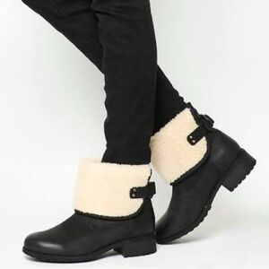 UGG women black leather biker Aldon Combat Boots size 6.5